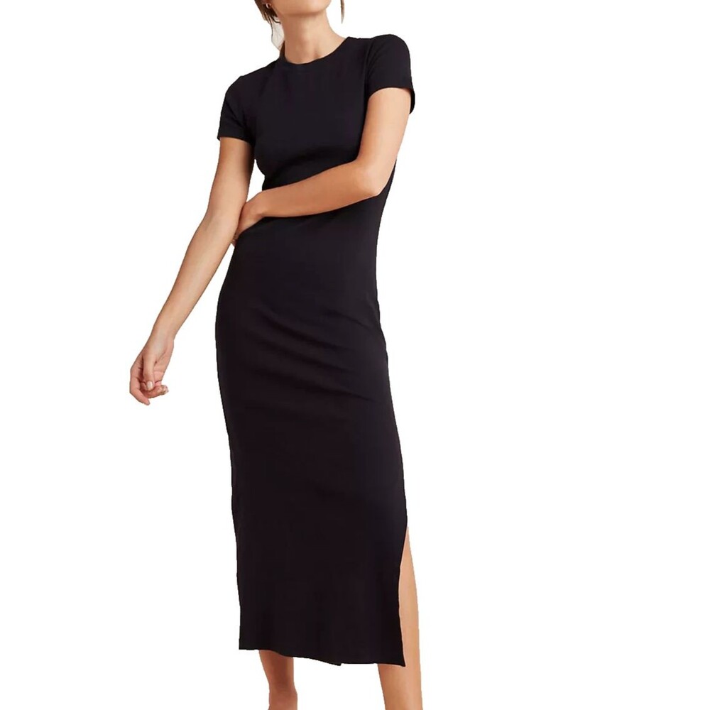 Stateside Alma Tee Maxi Dress Women's Size S Black Short Sleeve Cotton Stretch